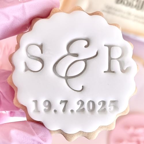 Customised Wedding Initials Fondant Stamp Embosser, fits M&S Biscuits Cookies Personalised to Any Date Reusable Cake Decorating Tool for Cupcakes Biscuits Cookies Marks and Spencers with Free Cutter