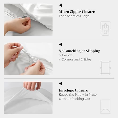 King/Cal King Duvet Cover Set, 100% Viscose Derived from Bamboo, 3 Pieces, 1 Zipper Closure Duvet Cover (106"x90") and 2 Pillowcases (20"x40") Cooling & Silky Soft (White)