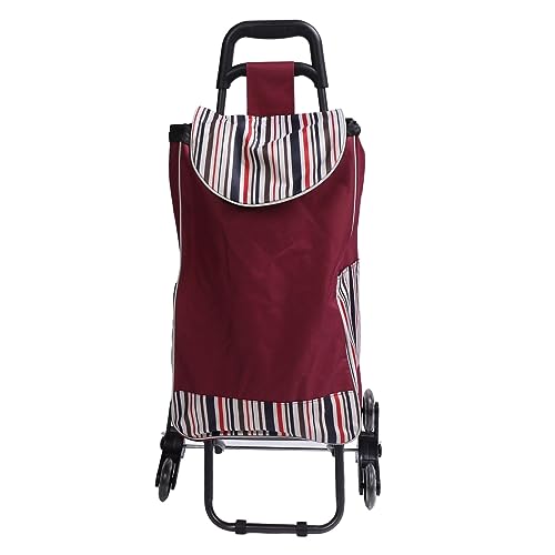 Semme Carretilla de Mano Plegable con Bolsa: Carrito de Supermercado Ligero de Acero Inoxidable para Fácil Maniobrabilidad y Almacenamiento (Franja roja)