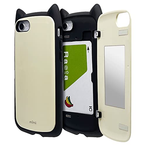 ラスタバナナ iPhone SE3 SE2 8 7 共用 ケース カバー ハイブリッド 耐衝撃吸収 カード入れ 鏡 ミラー かわいい mimi 猫耳 ストラップホール ライトベージュ アイフォン スマホケース 6838IP247HB