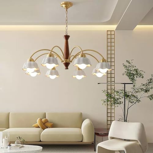 Lustre moderne du milieu du siècle suspension fleur en verre blanc 6L