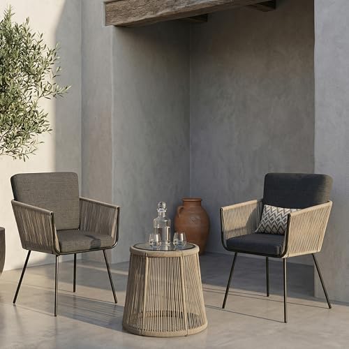 Image of BRISHI Garden Patio Seating Chair and Table Set Outdoor Balcony Garden Coffee Table Set Furniture with 1 Table and 2 Chairs Set Braid & Rope (Grey)