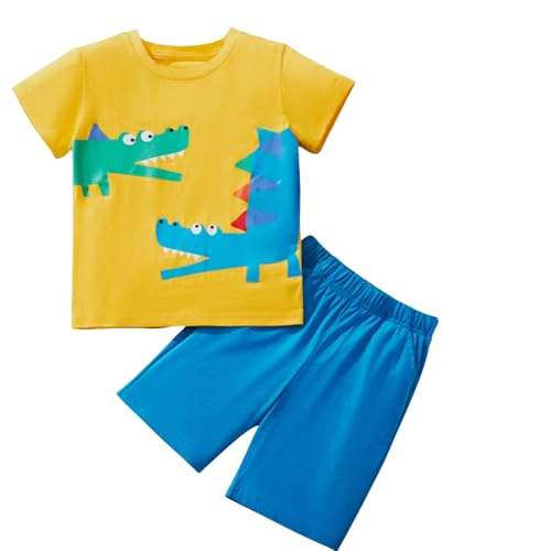 Image of Boy Shorts Sets Dinosaur Animal Print Shirt Summer Outfits Set 2pcs Casual Clothes