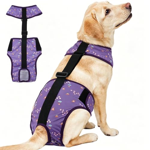 Image of Kuoser Dog Diapers Female with Suspenders, Escape-Proof Doggie Diaper, L