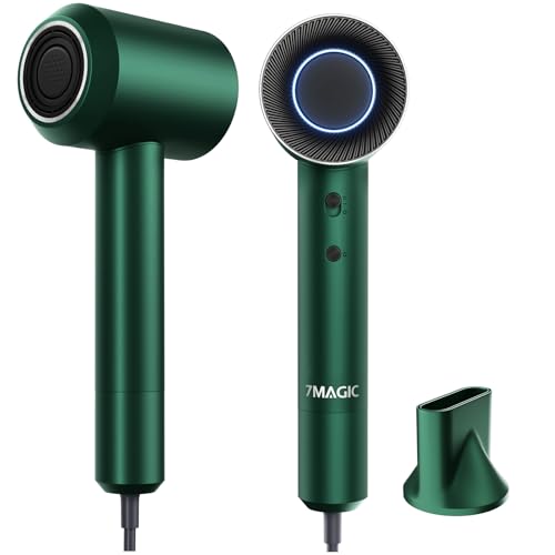 7MAGIC Secador de Pelo Profesional 110.000 rpm - Secado Ultra Rápido, Tecnología Iónica, Ligero, con Concentrador Magnético y Protección contra el Calor (Verde)