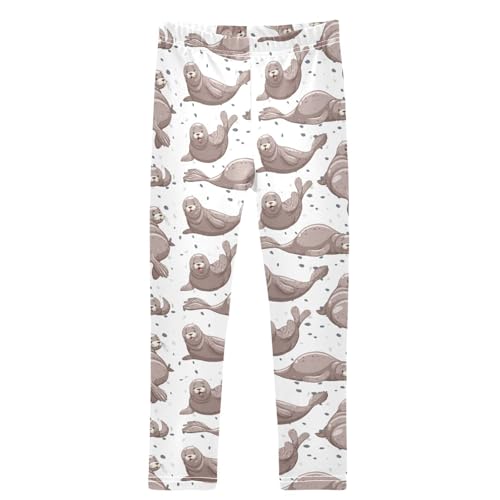 Girls' Leggings Seal Gray Skin Ankle Length Printed Leggings Comfort Pants for Kids 4-10 Years
