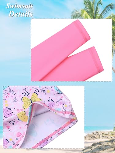 Image of Girls Two Piece Swimsuit Long Sleeve Floral Bathing Suit UPF 50+ Summer Beach Swimwear