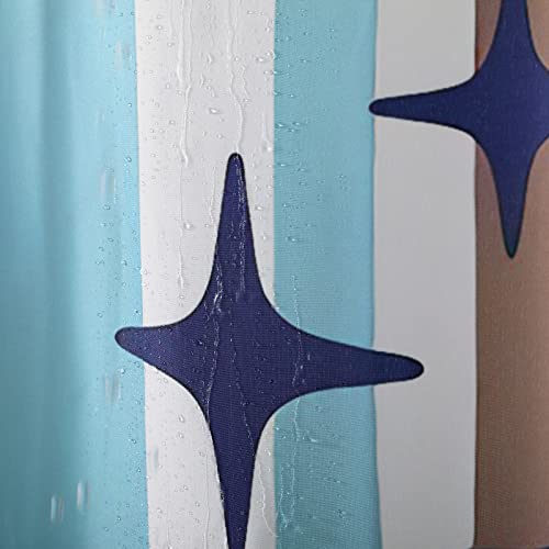 Estmy Mid Century Modern Abstract Fabric Shower Curtain Blue Orange 1960’S Old Fashioned Scandinavian Bathroom Decor Accessories Colorful Retro Geometric Shower Curtain Set With 12 Hooks, 72X72 #TOP4