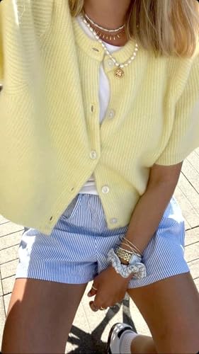Women Short Sleeve Button Down Cropped Cardigan Sweater T-Shirts Y2k Girls Knit Pullover Crop Tops Fall Clothes3