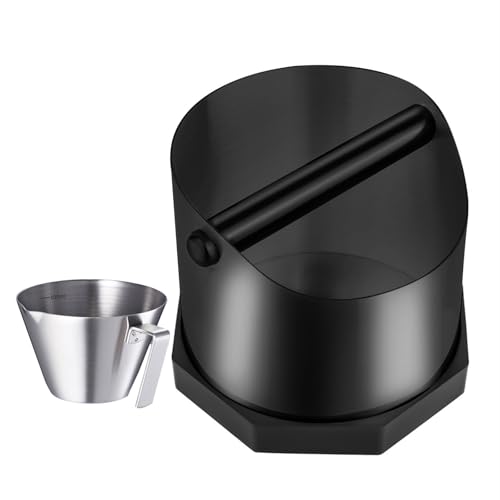 Gocoffun Coffee Knock Box, Large Capacity Espresso Knock Box with Non-Slip Base, Coffee Measuring Cup, Coffee Puck Knock Box Stainless Steel for Espresso Machine Coffee Grounds (Black)