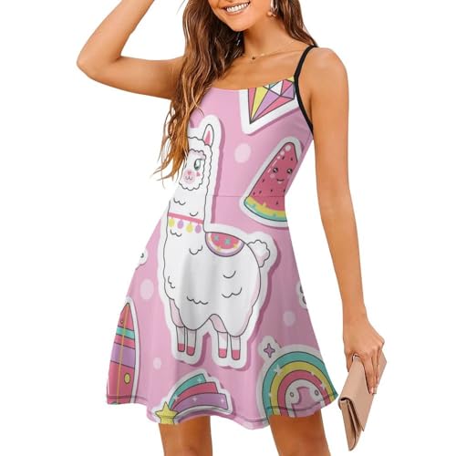 Robe de plage sans manches imprimé alpaga arc-en-ciel jupe courte décontractée d'été