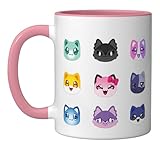 Meemeow Cats Plush Squishy Birthday Decorations Ceramic Mug, Pink/White