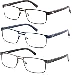 Reading Glasses For Men, Blue Light Blocking Mens Readers Full Metal Frame Rectangle Eyeglasses with Spring Hinge