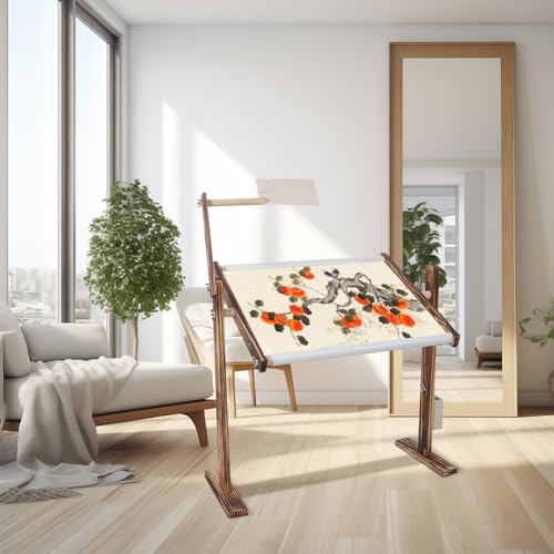 Image of Cross Stitch Needlework Embroidery Hoop, Needlework Table and Lap,Embroidery Cross Stitch Hoop Stand, 360 Degree Adjustable Cross Stitch Rack for Home and Embroidery Studio