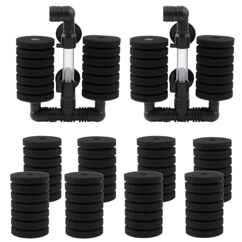 ROSYLEVE 2 Stück Aquarium Doppel Schwammfilter Aquarium Set, Luftheber Aquarium Filter mit 8 Ersatzschwämmen für Biologische und Mechanische Filterung, Schwammfilter für Bettas Garnelen Brüter