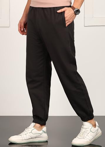 Image of Alan Jones Clothing Mens Washed Jersey Cotton Joggers Pants | Soft Stretch Cotton | Ankle Length with Elastic Hems