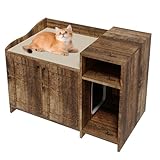 GarveeLife Cat Litter Box Enclosure Furniture, Hidden Litter Box Cabinet, Indoor Wooden Cat Washroom, Pet House, Side End Table with Storage, Dog Proof Hideaway Kitty Litter Box Enclosure, Retro Color