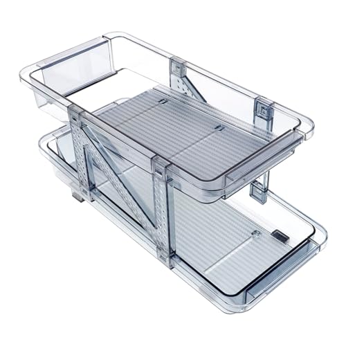 Cabilock Soda Can Holder Double Tier Rolling Organizer for Refrigerator Beer Beverage Dispenser Fridge Can Holder for Home Kitchen Storage Transparent Design