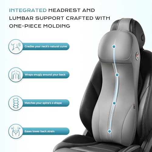 Image of Coverado Upgraded Lumbar Support Pillow and Car Neck Pillow, Ergonomic Memory Foam Integrated Car Cushion Back Neck Support Pillow, Soft Leather Cushion Back Pain Relief for Car Seat Driving, Gray