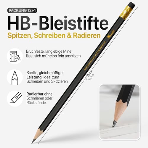 HB-Bleistifte mit Radiergummi am Ende, 12 Stück + 1 gespitzter Graphitstift, langlebig, sechseckig, Skizzierstift für Kinder, idealer Zeichenstift für Schule, Arbeit, Zuhause und Künstler