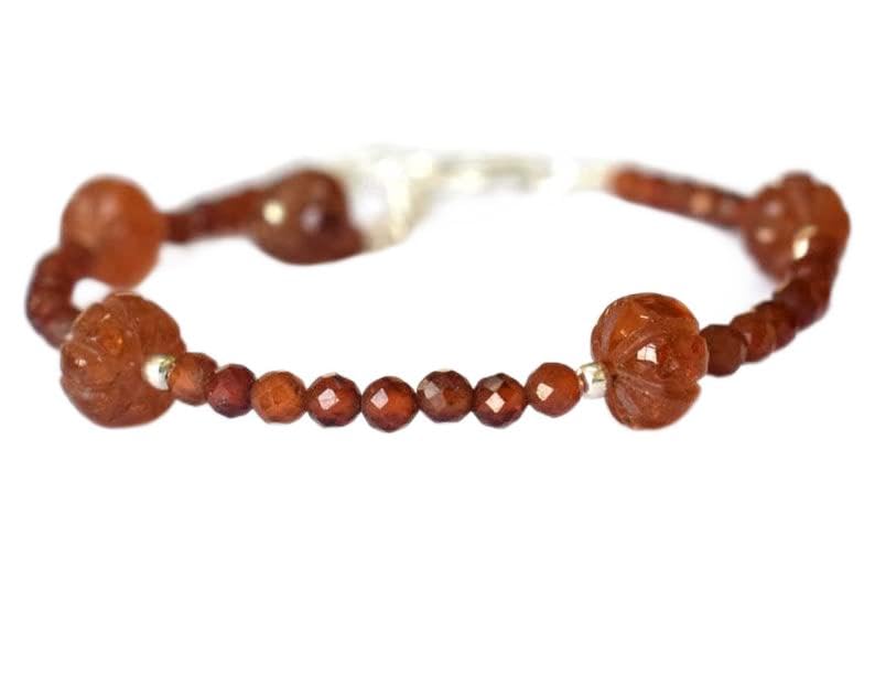 Bracelet héssonite grenat perle ronde facettée 3-8mm stacking unisexe LCBR-3548