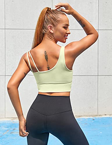 Image of MELYUM Longline Sports Bras for Women One Shoulder Workout Tank Tops with Built in Bra Supportive Crop Yoga Top Padded