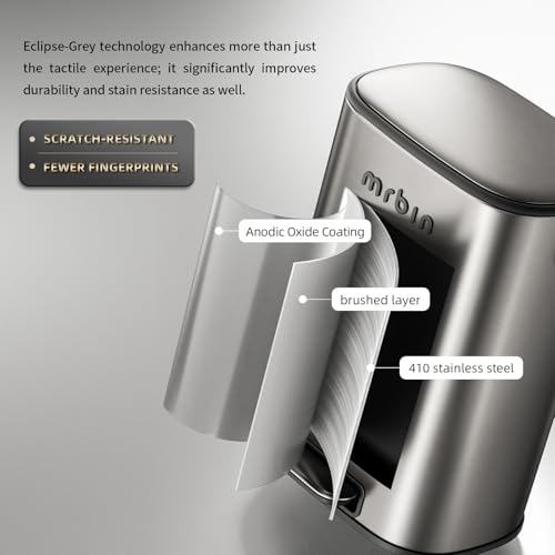 Image of MRBIN Stainless Steel Trash Can, Waste Basket for Small Bathroom Bedroom with Soft Close Lid and Foot Pedal, 6L / 1.6gal Office Garbage Bin Fingerprint-Proof Brushed Eclipse-Grey