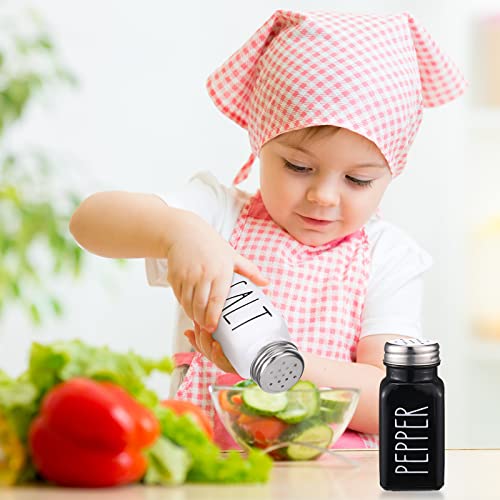 Foaincore 2 Pieces Salt And Pepper Shakers Set Farmhouse Kitchen Decor Farmhouse Salt And Pepper Shakers Salt And Pepper Holder Glass Kitchen Decorations With Stainless Steel Lids (Black, White) #TOP5