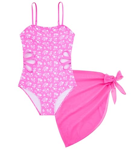 Image of Girls One Piece Swimsuit Bathing Suit with Cover Up Size 7-16