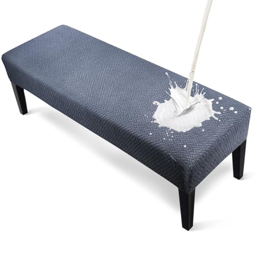 Zooody Bench Cover Waterproof Bench Covers Slipcover Rectangle Stretch Bench Covers for Dining Room Kitchen Washable Bench Slipcover Protector (Waterproof Dark Grey Bench Cover)