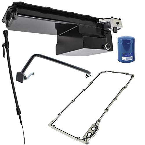 Speedway Motors LS Swap Low Profile Steel Oil Pan Kit for GM LS Engines, 7-Quart Capacity with 6-Inch Deep Sump, Black Finish, Includes Pickup Tube, Gasket, Dipstick, and Filter
