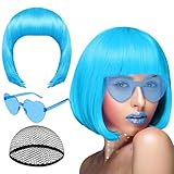 Njidher Bob Perücken für Damen - Neon Rollenspiel Kopfschmuck - Halloween Cosplay Perücke - für Bühnenauftritte Content Creator Themenpartys Comic Conventions Kostümpartys Maskeraden Theaterdarsteller