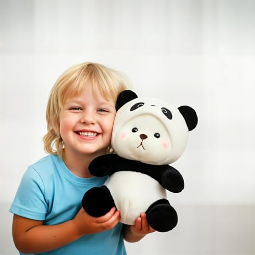 Image of Cartoon Plush Cross-Dressing Teddy Bear Plush Toy, Cute Teddy Bear with Removable Stitchhat (Black Panda, 11 inch / 0.5 lb)