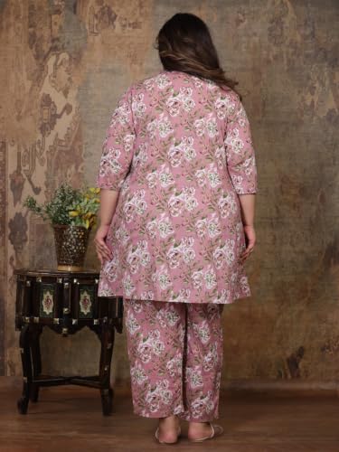 Image of NISHIRE Women's Cotton Floral Co-ord Kurta Set, Plus Size Stylish Ethnic Wear Set