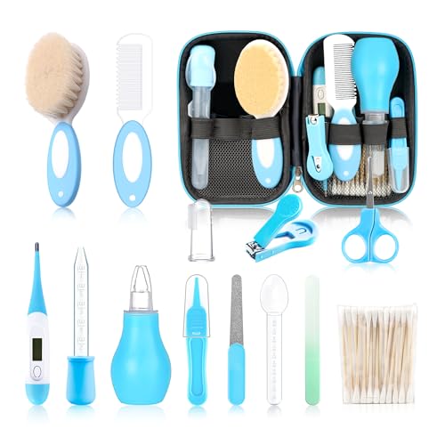 Image of Baby Grooming Kit，Infant Safety Care Setwith Hair Brush Comb Nail Clipper Nasal Aspirator, Baby Essentials Kit for Newborn Girls Boys (14 PC-Blue Kit)