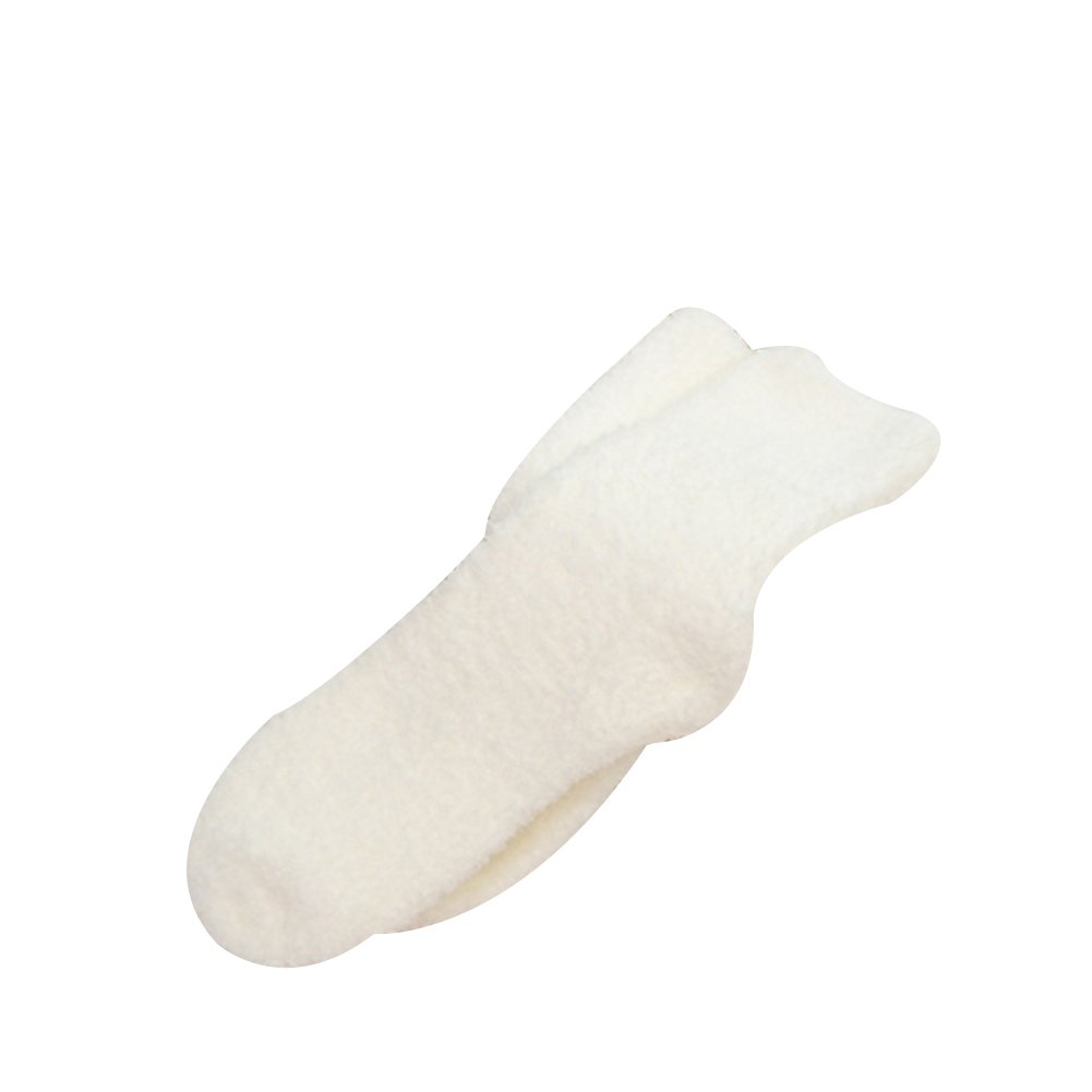 Zhouba Women's White Girl Winter Warm Thicken Coral Fleece Fluffy Solid Color Sleep Bed Socks (White)