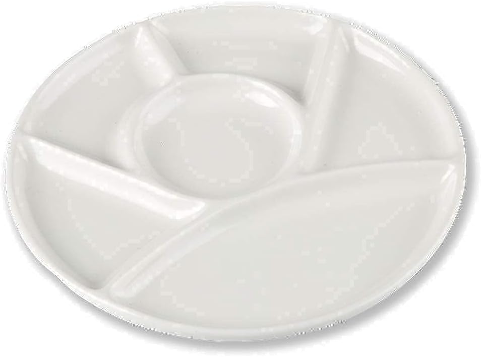 Ceramic Artist Paint Pallet,Tray,Palette,Easy to Clean Porcelain Mixing Tray for Watercolor Gouache Painting,6 Wells,8 inch, White, Round