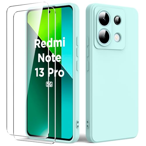 Byvuwiay Funda Compatible con Xiaomi Redmi Note 13 Pro 5G / Poco X6 5G, con 2 Piezas Cristal Templado, Carcasa de Líquida TPU Anti-Choque, Carcasa Xiaomi Redmi Note 13 Pro 5G, Mint