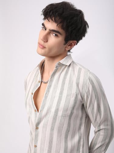 Image of Olive & White Broad Striped Texture Shirt