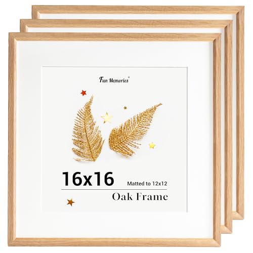 Fun Memories 16x16インチ 写真フレーム - オークウッドフレーム、16インチx16インチの写真フレーム木製、16x16インチの木製写真フレーム、ウォールアート写真やプリント用(ベージュ、3パック)