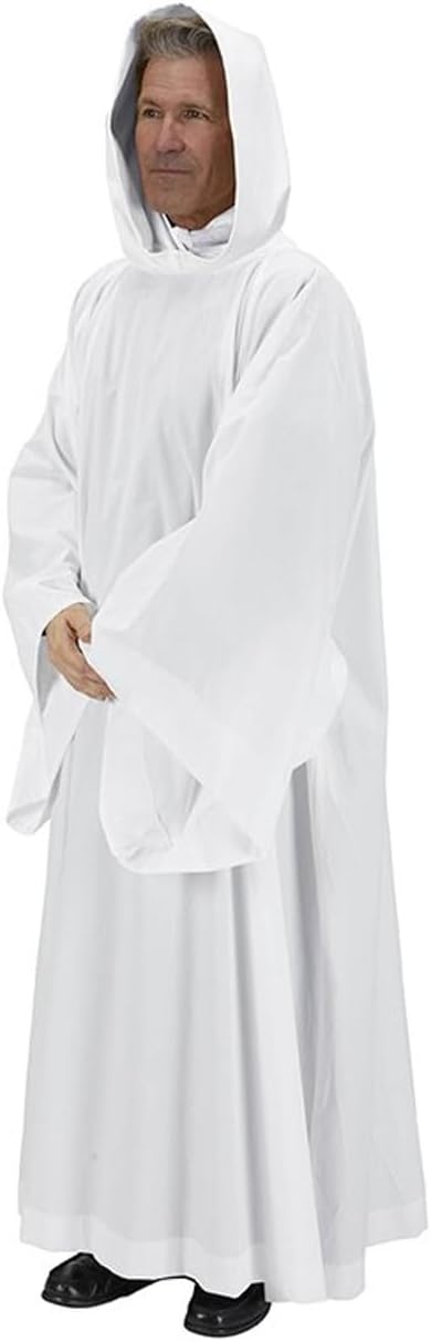 Trinity Church Supply Hooded Monastic Alb Catholic Christian Vestment Church Pastor Clergy Gift, White Color, Size - Large