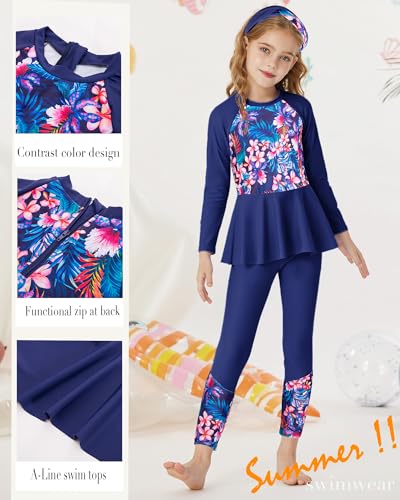 Image of GRACE KARIN Girls Long Sleeve Swimsuit Mermaid Bathing Suit Rash Guard Swimwear 4 Piece Size 5-12