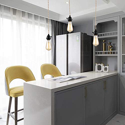 Yilliaw Triple Pendant Light Cord Kit With Independent Switch And Hemp Rope - 27Ft Vintage Hanging Lighting Fixture For Diy Projects Decoration, Compatible With E26 Led Light Bulbs #TOP5