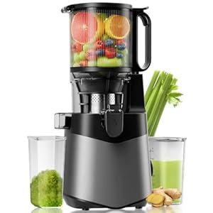 Entsafter, 350W Entsafter Gemüse und Obst, 135mm Großer Fütterungsrutsche, 1L Füllvolumen, Slow Juicer Maschinen für ganzes Obst und Gemüse, Feinfach mit Pinsel zu reinigen