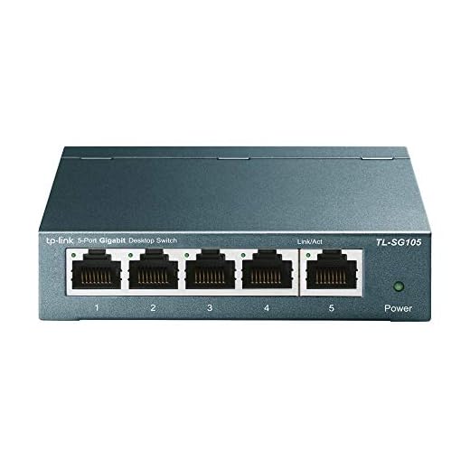 TP-Link TL-SG105 5-Ports Gigabit Netzwerk Switch (bis 2000 MBit/s im Vollduplexmodus, geschirmte RJ-45 Ports, Metallgehäuse, optimiert Datenverkehr, IGMP-Snooping, unmanaged, lüfterlos) blau metallic
