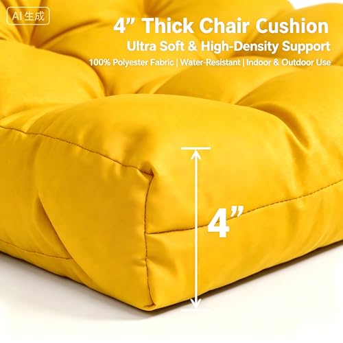 Image of QILLOWAY Outdoor Chair Cushion for Patio Furniture, Waterproof Patio Cushions with Ties, Fade Resistant Replacement Pads for Outdoor Rocking Chairs,Yellow