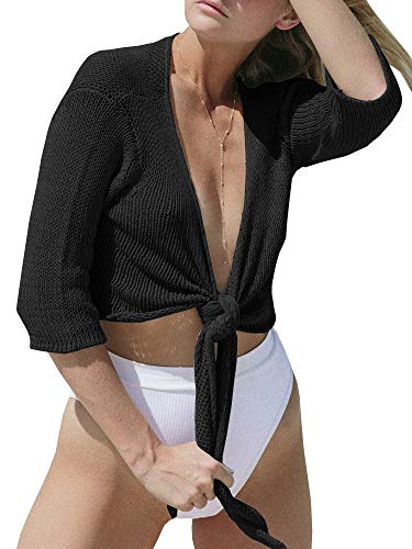 YeMgSiP Women's Tie Front Shrug 3/4 Sleeve Bolero Sheer Knotted Lightweight Cardigan Sweaters Short Shawl Tops2