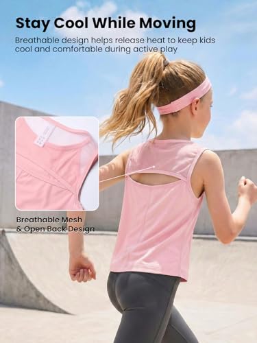 Image of WELAKEN Girls' Athletic Tank Top - Mesh Open Back Sleeveless Sports Shirt for Active Kids,Black,4T