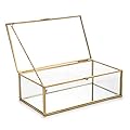 Hipiwe Vintage Glass Keepsake Box, Rectangle Jewelry Display Organizer Box Vanity Lidded Box Home Decor Accent Decorative Box for Storage Trinket Rings Bracelet