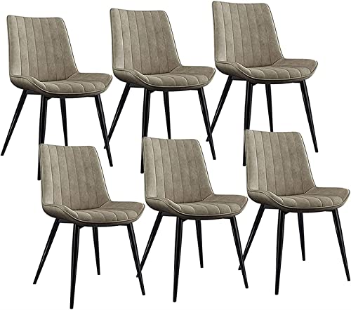 SJIALEN Modern PU Leather Dining Chairs Set of 6, for Office Lounge Kitchen Bedroom Chairs Sturdy Metal Legs Makeup Chair Kitchen Chair (Color : Beige, Size : Black Legs)